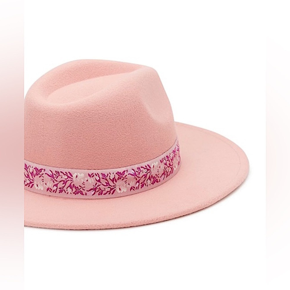 π©· NWOT Pink Fedora Hat Felt W/ Embellished Band Womenβs One Size - Picture 2 of 6